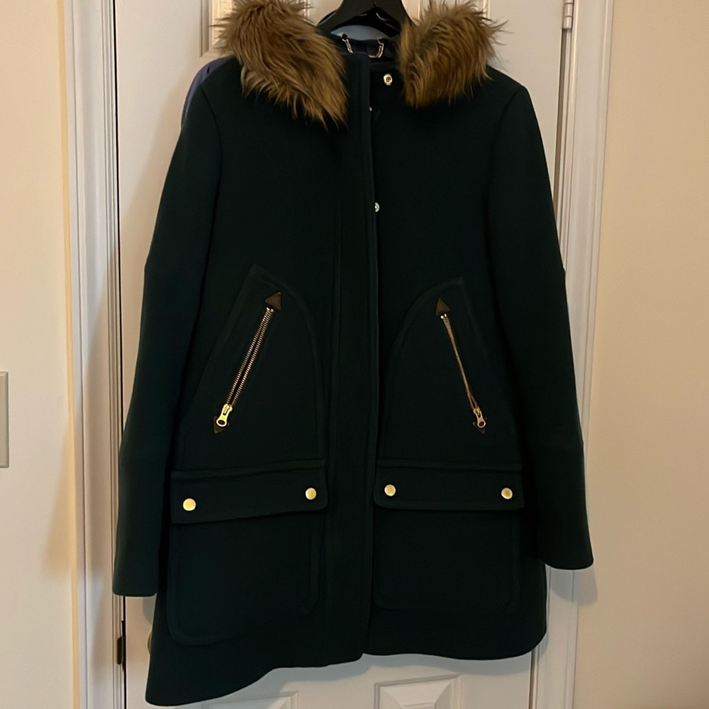 J Crew Chateau parka in Italian stadium-cloth wool in dark forest. Size 10